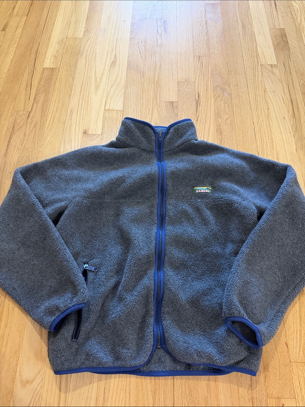 Vintage Made in USA L.L. Bean Gray Blue Trim Fleece Full Zip Jacket Sz L